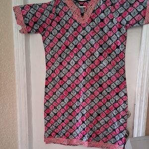 Pink and Gray Patterned Women's Dress